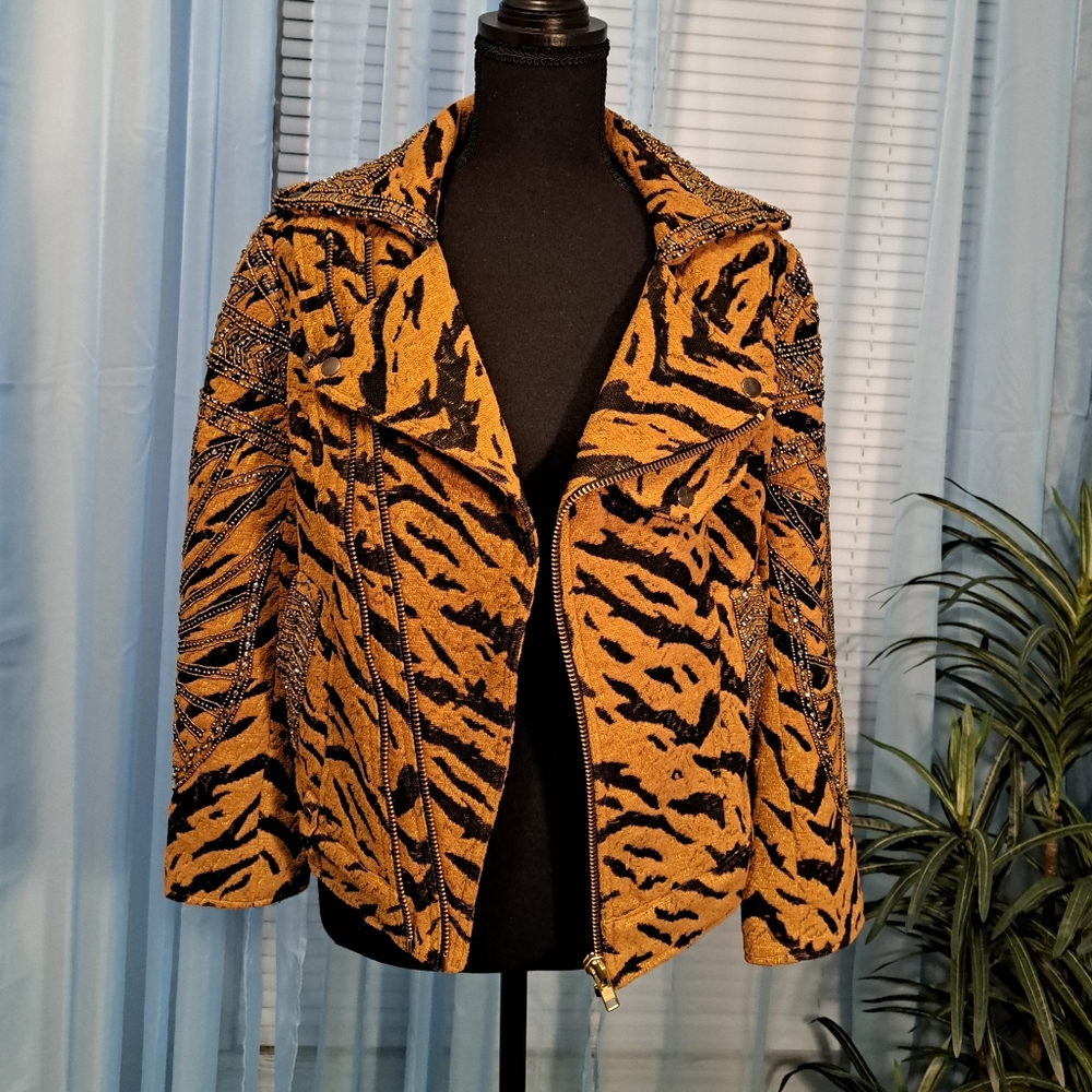 Free people New Romantics embellished tiger moto jacket NWT, Size M